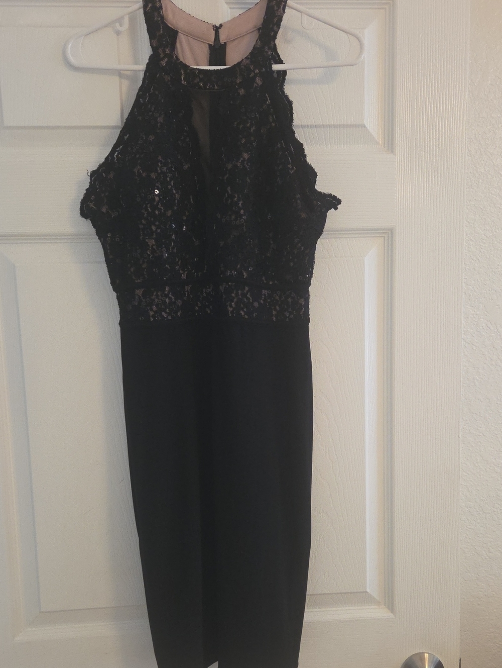 Morgan & Co. Black Lace Midi Dress with Illusion Yoke
